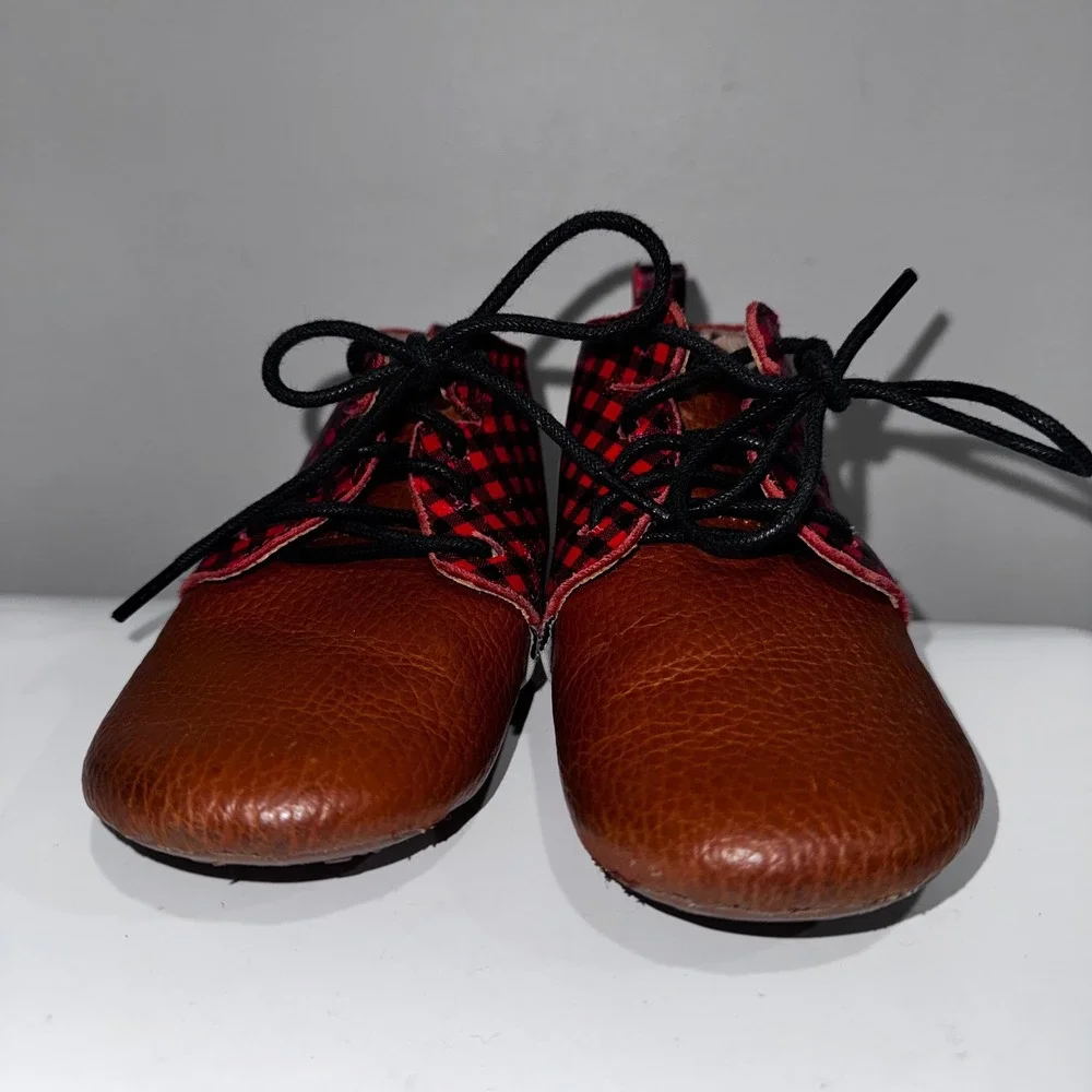 Monkey Feet Baby Boots Buffalo Plaid Leather Lace Up‎ Chukka 18- 24 Month/ Sz 5?